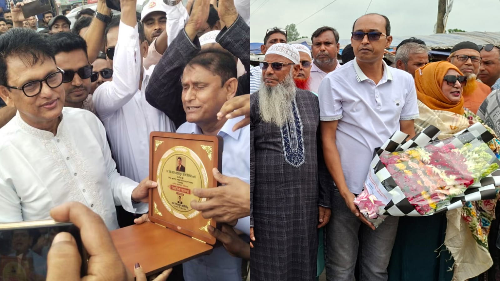 নওগাঁর মান্দা ফেরিঘাটে শিক্ষামন্ত্রী ড. আ. ন. ম. এহছানুল হক মিলনকে ফুলেল শুভেচ্ছা ও সংবর্ধনা